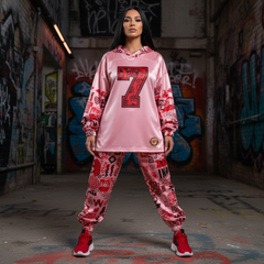 Pink graffiti scribbles on Women's Long Sleeve Fleece Hoodie JACKET ONLY new create by Designs By Kiekie