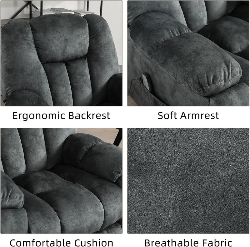 Grey Extra Wide Loveseat Recliner Sofa For Two Cup Holders