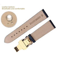 ⌚✨ Genuine Leather Dark Blue Watch Strap with Butterfly Clasp ✨⌚