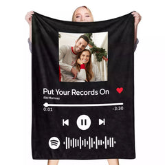 🎵✨FLIPSTYLEZ LLC. Custom Spotify Code Photo Blanket – Scan to Play Your Song!