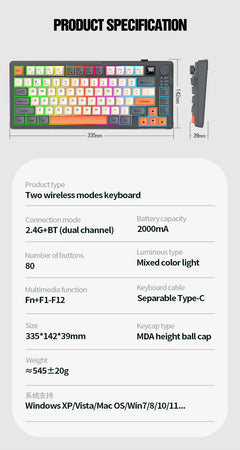YQT K92™ Wireless Keyboard & Mouse Set – 80% Layout, Bluetooth & 2.4G, Cool Mixed Backlight, Smart Volume Knob, 2000mAh Type-C, English/Spanish/Russian/Arabic/Korean | FlipStylez LLC®