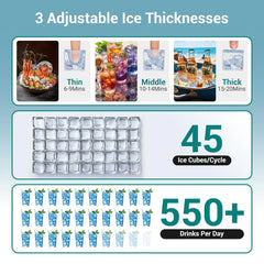 Commercial Ice Maker Machine 120 Lbs/24H Under Counter, Stainless Steel Freestanding Ice Machine, 45 Ice Cubes in 8-15 Minutes
