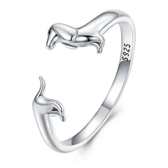 WOSTU 925 Sterling Silver Cat Pet Adjustable Rings For Women Animal Dog Open Ring Family Daughter Birthday Jewelry Girl Gift