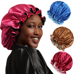 3pcs Reversible Elegant Satin Sleep Bonnets with Ruffled Design