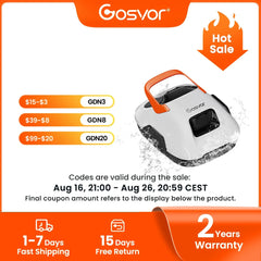 2026 New Gosvor Pool Cleaner Robot Pool Vacuum, Dual Cleaning Modes, Cordless Robotic Pool Cleaner Lasts 90 Mis, Self-Parking, Portable, 1200-1900GPH, Ideal for Above Ground Pool up to 860 sq.ft