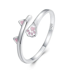 WOSTU 925 Sterling Silver Cat Pet Adjustable Rings For Women Animal Dog Open Ring Family Daughter Birthday Jewelry Girl Gift