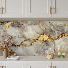 Waterproof High‑Temp Resistant Golden Marble Wall Sticker Self‑Adhesive Anti‑Oil Anti‑Scratch Easy Install Kitchen Backsplash