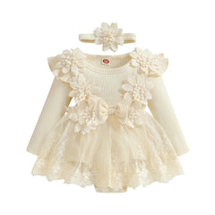 3D Flower Summer Baby Girls Romper Princess Mesh Newborn Clothes Lace
