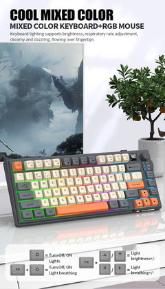 YQT K92™ Wireless Keyboard & Mouse Set – 80% Layout, Bluetooth & 2.4G, Cool Mixed Backlight, Smart Volume Knob, 2000mAh Type-C, English/Spanish/Russian/Arabic/Korean | FlipStylez LLC®