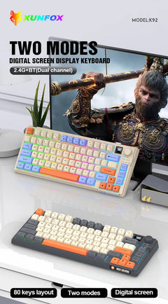 YQT K92™ Wireless Keyboard & Mouse Set – 80% Layout, Bluetooth & 2.4G, Cool Mixed Backlight, Smart Volume Knob, 2000mAh Type-C, English/Spanish/Russian/Arabic/Korean | FlipStylez LLC®