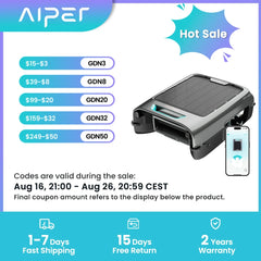 Refurbished AIPER EcoSurfer S2 Solar Powered Pool Surface Skimmer Robot with APP Support, 24/7 Continuous Cleaning, Dual Charging Modes, Smart Obstacle Avoidance, 150-um Filtration, OTA Upgrade