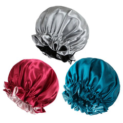 3pcs Reversible Elegant Satin Sleep Bonnets with Ruffled Design