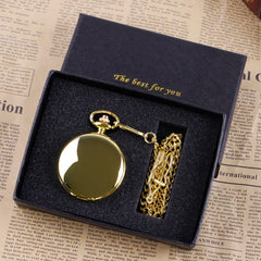 Luxury Gold Quartz Pocket Watch Gift Box Set For Family Fashion Casual Necklace Pendant Unisex Pocket&Fob Chain Watches with Box