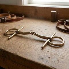 H-Shaped Horse Bit Straight Cheek Cheek Pieces Stainless Metal Riding Gear Golden Finish Finish Bridle Hardware