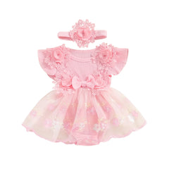 3D Flower Summer Baby Girls Romper Princess Mesh Newborn Clothes Lace