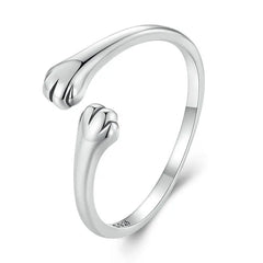 WOSTU 925 Sterling Silver Cat Pet Adjustable Rings For Women Animal Dog Open Ring Family Daughter Birthday Jewelry Girl Gift