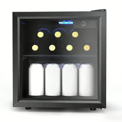 EKOJUCE  Mini Fridge with Glass Door | Countertop Beverage Cooler for Beer, Drinks, Wines with Adjustable Shelves and Blue LED Light for Home, Office, Dorm, Bar