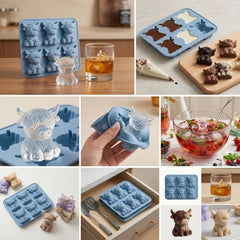6‑Cavity Highland Cow Ice Cube Mold Food‑Grade Silicone 3D Cow Ice Tray Reusable Ice Maker Mould for Whiskey Cocktail Drinks Chocolate Candy