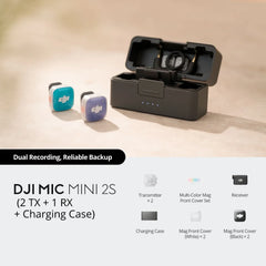 DJI Mic Mini 2S (2 TX + 1 RX + Charging Case), Wireless Lavalier Microphone, AI Noise Cancelling, Voice Recording Mic for Video, Vlog, Interview, Streaming