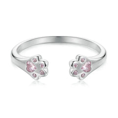 WOSTU 925 Sterling Silver Cat Pet Adjustable Rings For Women Animal Dog Open Ring Family Daughter Birthday Jewelry Girl Gift