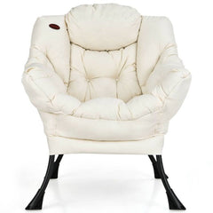 Upholstered Contemporary Cushioned Accent Chair with Side Pocket in Beige