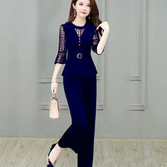 5XL Women Pants 2-Piece Set Female Summer Set Lady Slim Tops+ Wide Leg