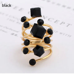 Exaggerated Luxury Vintage Geometric Rhinestone Opening Ring Knuckle Finger Antique Rings for Women Punk Statement Jewelry Gift