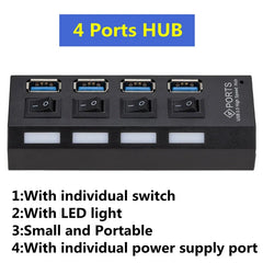Mini USB HUB 3.0 Super Speed 5Gbps usb3.0 4 Ports HUB Portable Micro USB 3.0 HUB Splitter With External Power Adapter For PC Acc