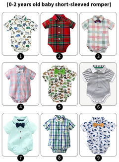 Newborn Boys Bodysuit with Bow Tie Cotton Baby Romper Soft Cartoon Animal Print Formal Short Sleeve Children Top Costume