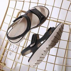 WOIZGIC Women's Ladies Mother Female PU Leather Sandals Shoes Platform Summer Cool Beach Hook Loop Non Slip Plus Size 41 42