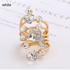 Exaggerated Luxury Vintage Geometric Rhinestone Opening Ring Knuckle Finger Antique Rings for Women Punk Statement Jewelry Gift