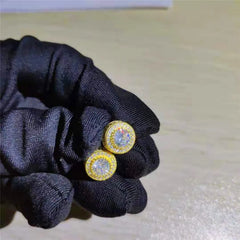 Female Austrian Crystal Round Earring White Gold Yellow Gold Color White Zircon Hip Hop Wedding Stud Earrings For Women Jewelry