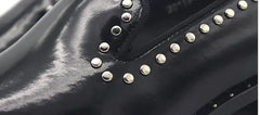 New fashion black shoes for men slip on loafers  rivet square toe  dress shoes Shiny genuine leather men shoes
