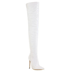 Sgesvier 2021 New Sexy Over the knee Long Boots  High Heel Patent leather Autumn Winter Women Shoes Black Red White Size 32-49