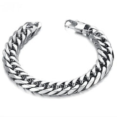 HNSP 316L Stainless Steel LA Cuban Link Chain Bracelet For Men Punk Hip Hop Silver Color Hand Chain 8/10/12/14MM Thick