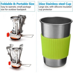 Camping Cookware Kit with Stove Outdoor Cooking Set Outdoor Pot Travel