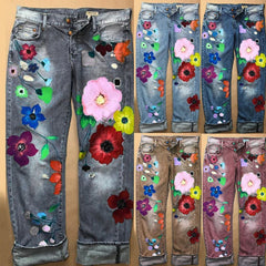 Cute Flower Printed Jeans Women Loose Jeans New Style Direct Jean Hot Fashion Ladies Printed Thin Denim Spring Summer Breathe
