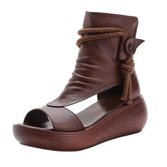 GKTINOO 2026 New Summer Black Women Leather Sandals Cool Boots Platform Shoes Wedges Sandals Women Shoes Fashion Outdoor Sandals