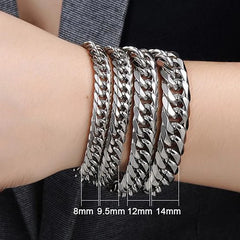 HNSP 316L Stainless Steel LA Cuban Link Chain Bracelet For Men Punk Hip Hop Silver Color Hand Chain 8/10/12/14MM Thick