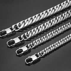 HNSP 316L Stainless Steel LA Cuban Link Chain Bracelet For Men Punk Hip Hop Silver Color Hand Chain 8/10/12/14MM Thick