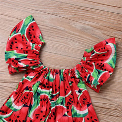 0-36months Newborn Girl Bodysuit Hairband Set Short Sleeve Watermelon