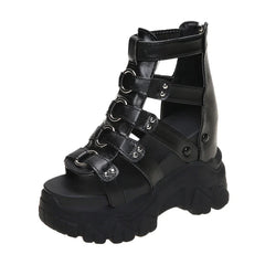 Women Thick Bottom Gladiator Shoes Woman Summer Chunky Sneakers High Platform Sandals Hollow Out 8CM Wedge Heels Beach Sandalias