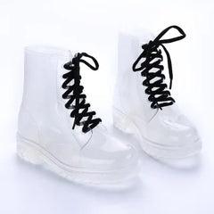 Women Rain Boots Transparent Waterproof Colorful Spring Autumn Shoes Rain Boot Woman Leopard Print Ankle Boots Large size 40