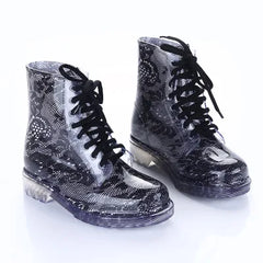 Women Rain Boots Transparent Waterproof Colorful Spring Autumn Shoes Rain Boot Woman Leopard Print Ankle Boots Large size 40