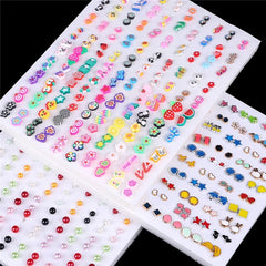 100pairs Acrylic Crystal Heart Star Moon Small Stud Earrings Set for