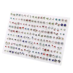 100pairs Acrylic Crystal Heart Star Moon Small Stud Earrings Set for