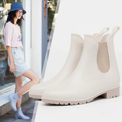Chelsea Rain Boots for Women PVC Ankle Rain Shoes Waterproof Solid Women's Boot Elastic Band Rainy Shoes Woman Fishing Shoes