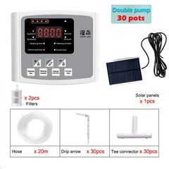 Garden Drip Irrigation Device Double Pump Controller Timer System, Solar Energy Intelligent Automatic Watering Device for Plants