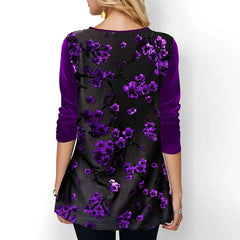 Fashion Print Women T Shirt Autumn Long-sleeved Casual O-neck Ladies Pullover Tops Vintage Floral Printed Female Office Shirts