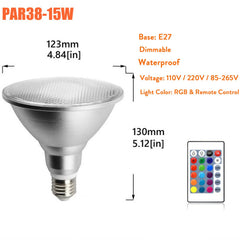 Dimmable RGB PAR30 PAR38 Par Light E27 15W 25W LED Spotlight Bulb Flood Lamp Remote Control Multicolor Home Decoration 110V 220V